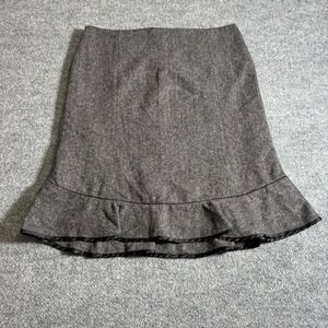 Gap Herringbone Wool Silk Blend Skirt Womens 10 Gray Ruffle Hem